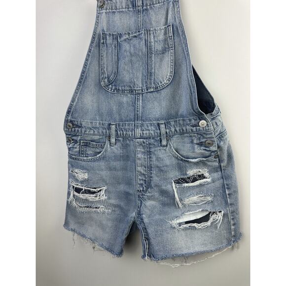 American Eagle Tomgirl Shortall Distressed Denim Overall Shorts Bib Size Small - Picture 4 of 10
